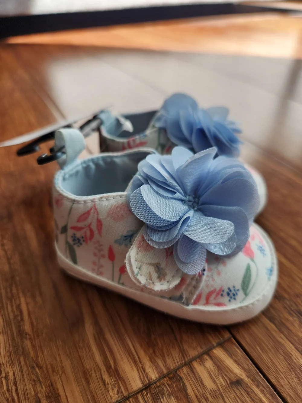 Carter's White Floral Baby Shoes with Light Blue Flower, Newborn
